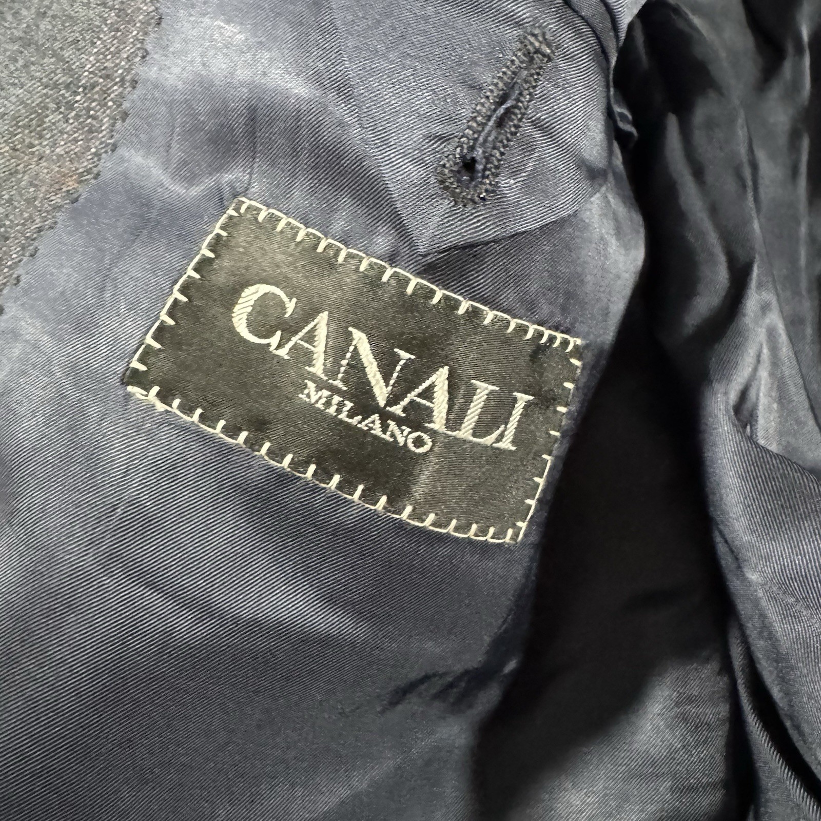 CANALI 100% Wool Suit Blue Plaid Size 46 L 56 EU2 Piece Jacket and Pants Flaw