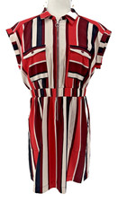 Express Shirtwaist Dress-Red/White/Burgundy & Black Striped-Elastic Waist-Sz M