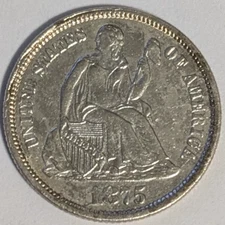 1875 CC Seated Liberty Dime. Excellent Condition!