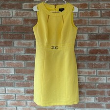 Tahari Arthur S. Levine Yellow Textured Belted Sheath Dress Women’s 6 Mod Retro