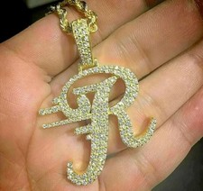 1.80Ct Round Lab Created Diamond Customize Letter Pendant 14K Yellow Gold Plated