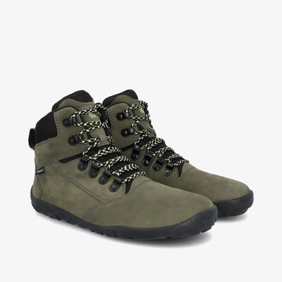 Groundies PORTLAND Men - khaki/lime | Leder - Barfußschuhe Hikingboots, NEU