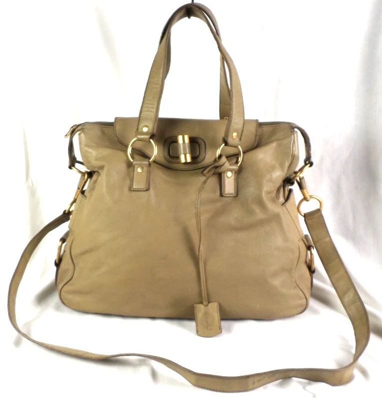 Bolso de hombro vintage Yves Saint Laurent marrón beige cuero XLarge TOTE Foto 2 de 4