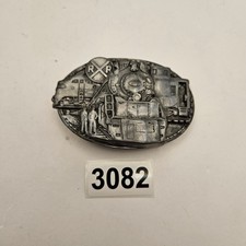 VINTAGE 1986 TRAIN LOCOMOTIVE RAILROAD BELT BUCKLE PEWTER TONE MADE IN USA