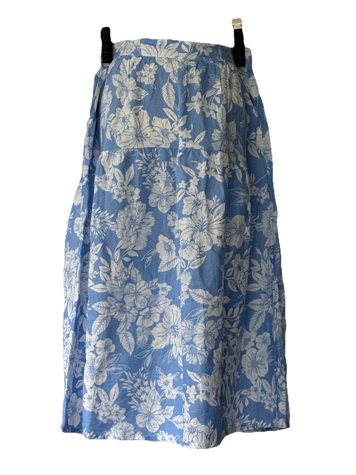 C&C California 100% Linen Blue Floral Skirt (XL) Midi