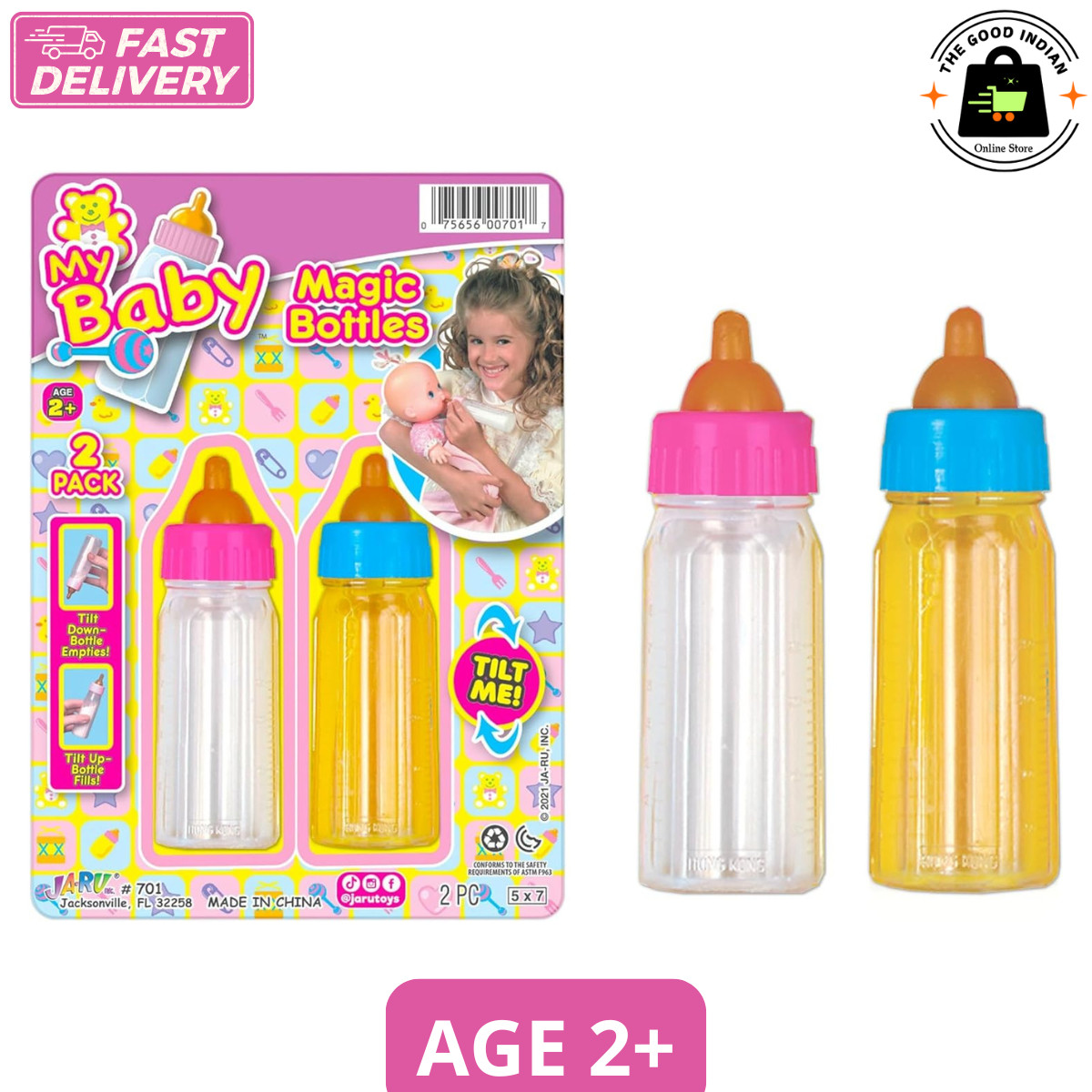 Magic Baby Doll Bottles 2 Pack Disappearing Milk Juice Kids 