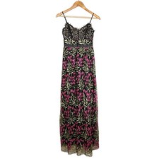 Lulu’s NEW Divine Delight Floral Embroidered Lace Maxi Dress Black Pink Green XS