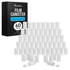 Houseables Film Canisters with Caps, 35MM Empty Camera Reel Containers, White,