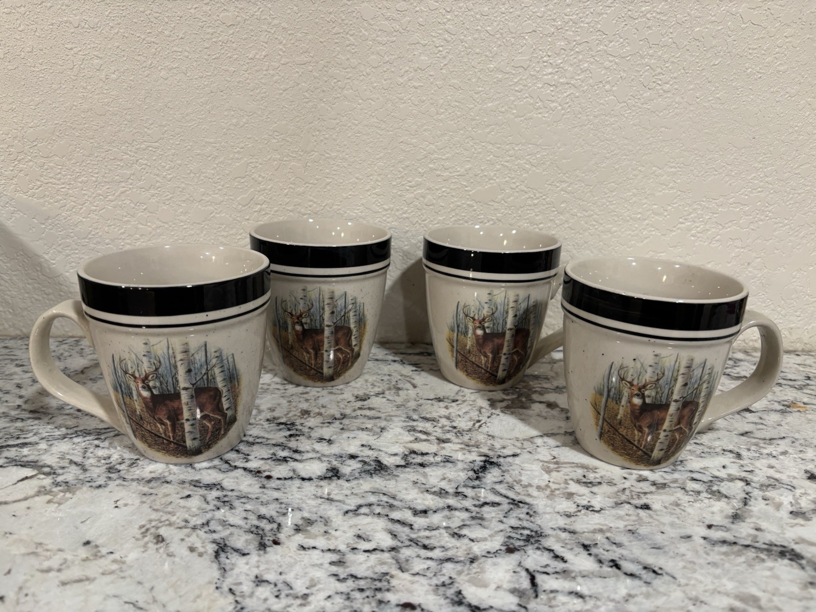 Folkcraft Stoneware Mugs White Tail Deer Set Of 4 Scottyz Cabin Hunting