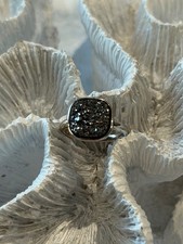 925 Sterling Silver Black Druzy Quartz Ring Size 5