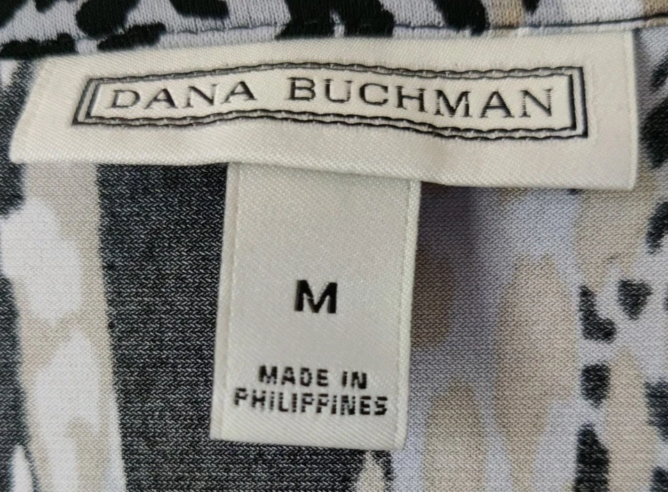 Top para mujer Dana Buchman estampado animal mangas 3/4 capucha cuello negro/marrón talla M Foto 3 de 4