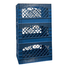 Juggernaut Storage 24 Qt Heavy Duty Plastic Milk Crate with Handles, Blue, 3 Pac