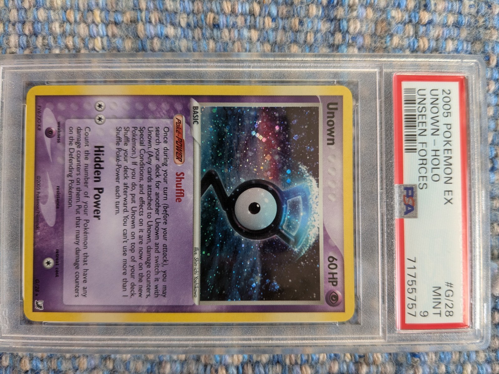 2005 Pokemon EX Unseen Forces Unown #G/28 Rare Holo PSA 9 Mint