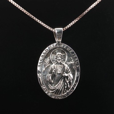925 Sterling Silver Sacred Heart & Divine Mercy Sterling Silver Medal Necklace