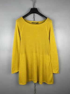 Gudrun Sjoden Leinen Boho Baumwolle Strick Tunika Pullover M Gelb Bio