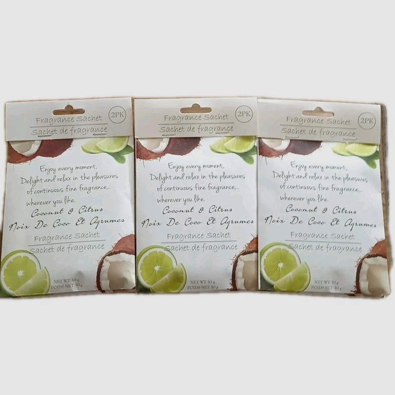 Fragrance Sachet 2pk Lot of 3 • Coconut & Citrus •Pleasant 6 Total Sachets