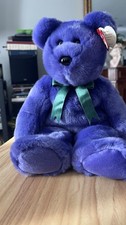 Ty Beanie Buddy Purple Employee Bear Retired 14" With Tags