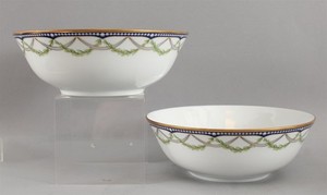 2 Large TIFFANY FEDERAL French Limoges China 9.5 in Serving Bowls 24kt Gold Leaf