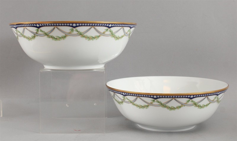 2 Large TIFFANY FEDERAL French Limoges China 9.5 in Serving Bowls 24kt Gold Leaf