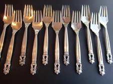 PRICE PER 1* GEORG JENSEN ACORN STERLING FLATWARE  4-TINE SALAD FORK-6 5/8"MINT