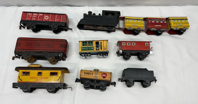 Lot Of 8 Vintage Marx Train Cars. Tank Cars. Freight Cars. Tin Toys