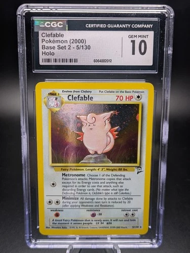 2000 POKEMON BASE SET 2 #5 CLEFABLE-HOLO CGC 10 GEM MINT