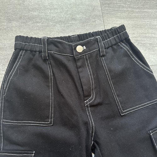 GB Girls Black High-Waisted Cargo Pants With White Stitching – Medium - Picture 3 of 6
