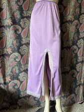 Vintage Purple Lacy Silky Nylon Formal Length Slit Half Slip Lingerie S