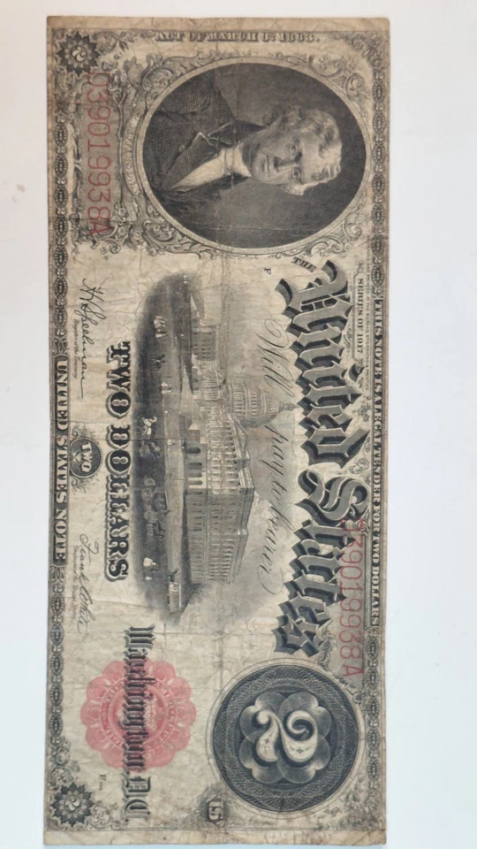 1917 U.S $2 Two Dollar Red Seal Large Size Note Legal Tender - Image 2 of 4