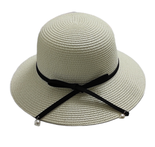 CAPPELLO DI PAGLIA DA SOLE MARE SPIAGGIA COLORE PANNA CON FIOCCO E PERLINE  | eBay