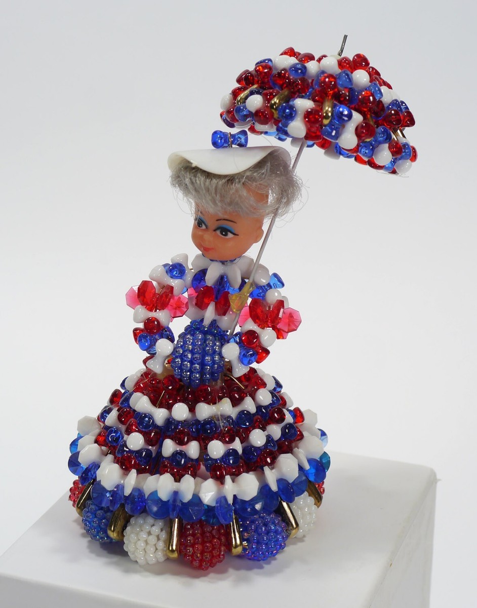 Vintage Red, White & Blue Beaded Safety Pin Southern Lady - 5.5" Tall -  1970's | eBay