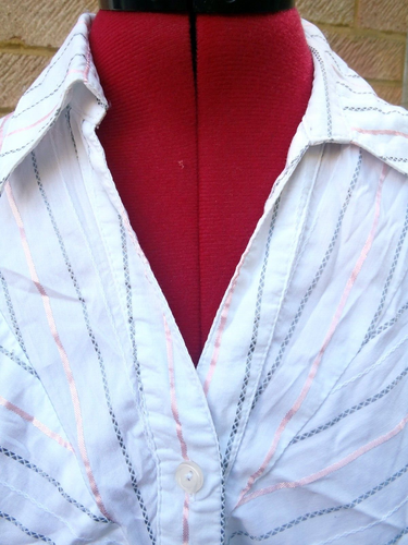 COUNTRY CASUALS CC White Pink Mix Striped 3/4 Sleeve Blouse Shirt Size 8 Petite - Picture 2 of 10