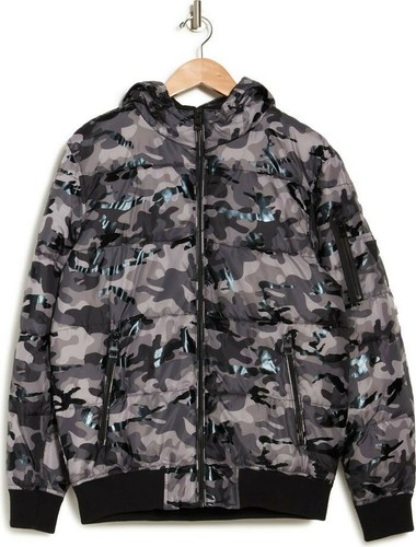 Hooded Camo Print Puffer Jacket Size 