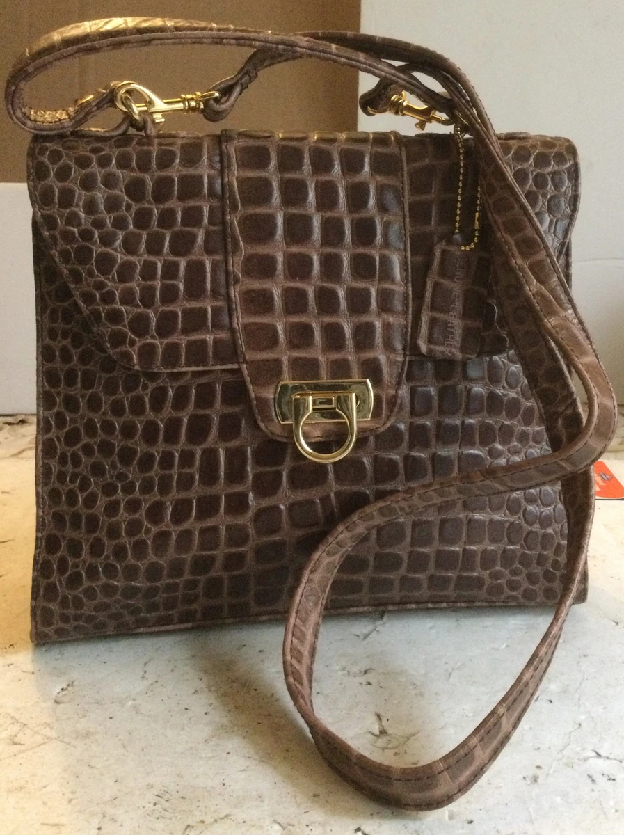 VINTAGE LORD & TAYLOR LEATHER BROWN COSSBODY BAG CROCODILE DESIGN