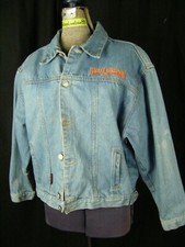 HARLEY DAVIDSON Vtg 80s Blue Denim Jacket w/Eagle Patched-Bust 46/S-M