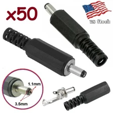 50-Pack 3.5x1.1mm *8mm Male Solder DC Power Barrel Tip Plug Straight Connectors