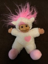 Vintage Troll Doll 6" Russ Plush Soft Body Easter Lamb Sheep Rare Pink Hair