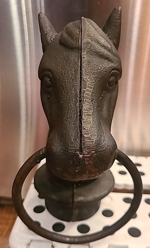 Pair Antique Cast Iron Horse Heads Hitching Post Tie Down Fence Top Vintage 9" - Picture 9 of 13