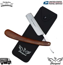 Straight Cut Stainless Steel Razor Blades Barber Folding Shaving Knife wood 