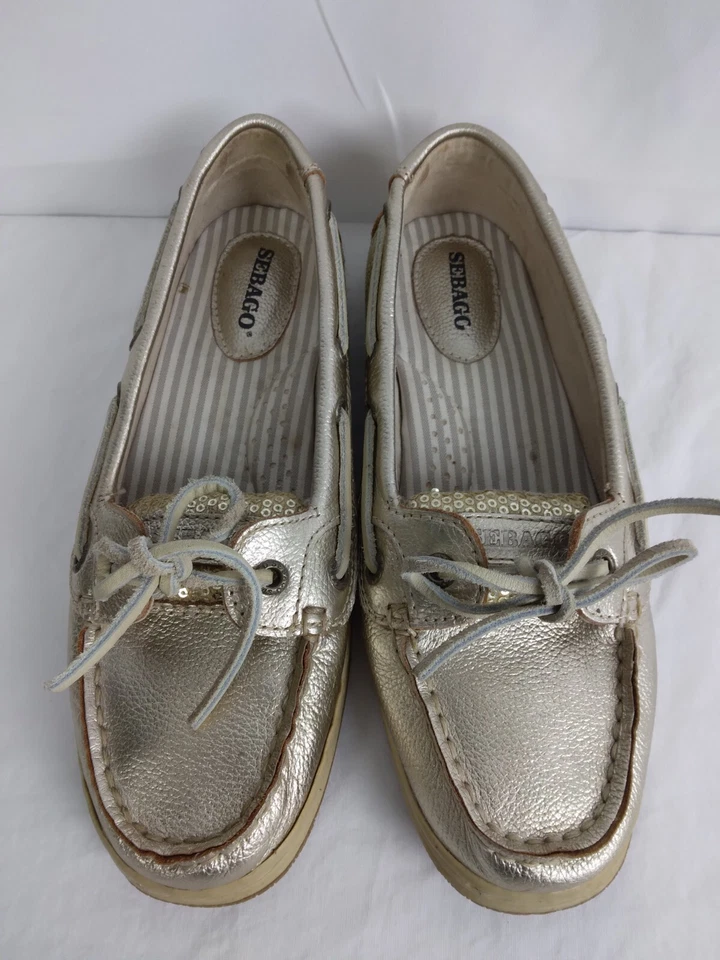 SEBAGO Zapatos Mocasines Planos de Cuero Dorado METÁLICO para Mujer Talla 7.5 Foto 4 de 4