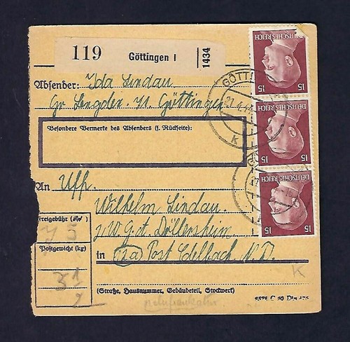 c1940's Gottingen Occupation Parcel Packet Reciept
