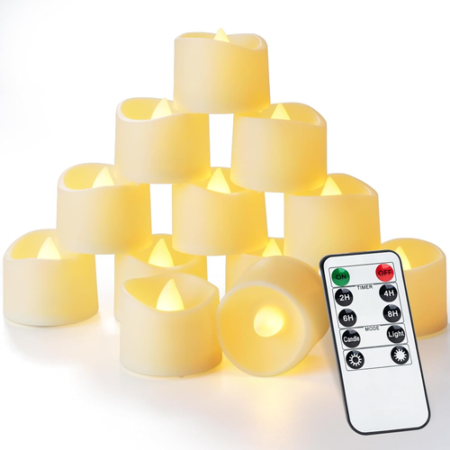 12Pcs Remote Timer LED Tea Lights Candles, 400+Hours Flickering Flameless Batter
