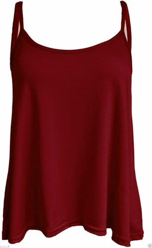 Ladies New Camisole Cami Plain Strappy Swing Vest Top Flared Sleeveless T - Picture 17 of 34