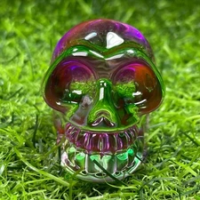 2" Titanium quartz hand carved crystal skull gem reiki healing 1pc