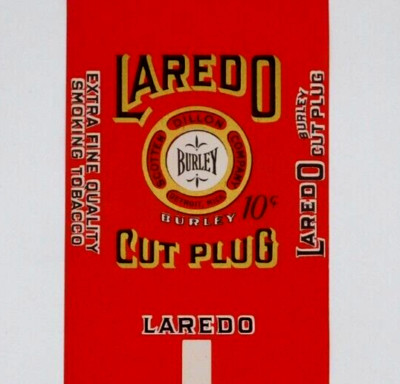 Tobacco Label Laredo Burley Cut Plug Detroit Michigan Scott Dillon Company 1940s