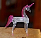 VINTAGE ITALY 1960's SPUN GLASS UNICORN MURANO HAND BLOWN ART  3"