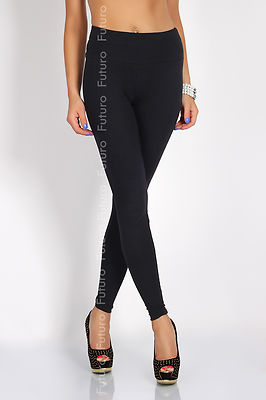 Schwarze Leggings in voller Länge hohe Taille echte Baumwolle und Lycra alle Größen LWP