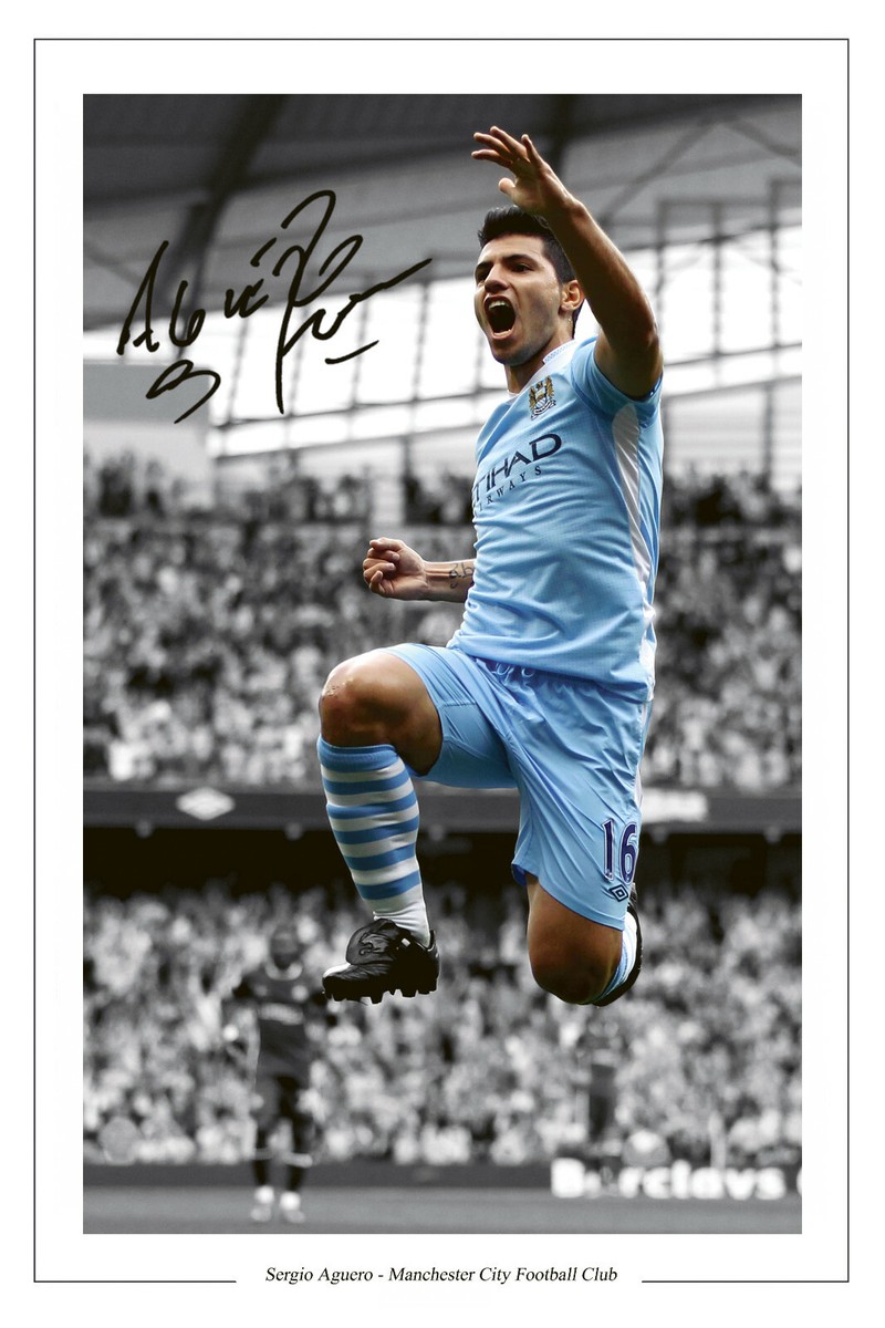 Sergio Kun Aguero Manchester City Signed Pre Print Autograph 6x4
