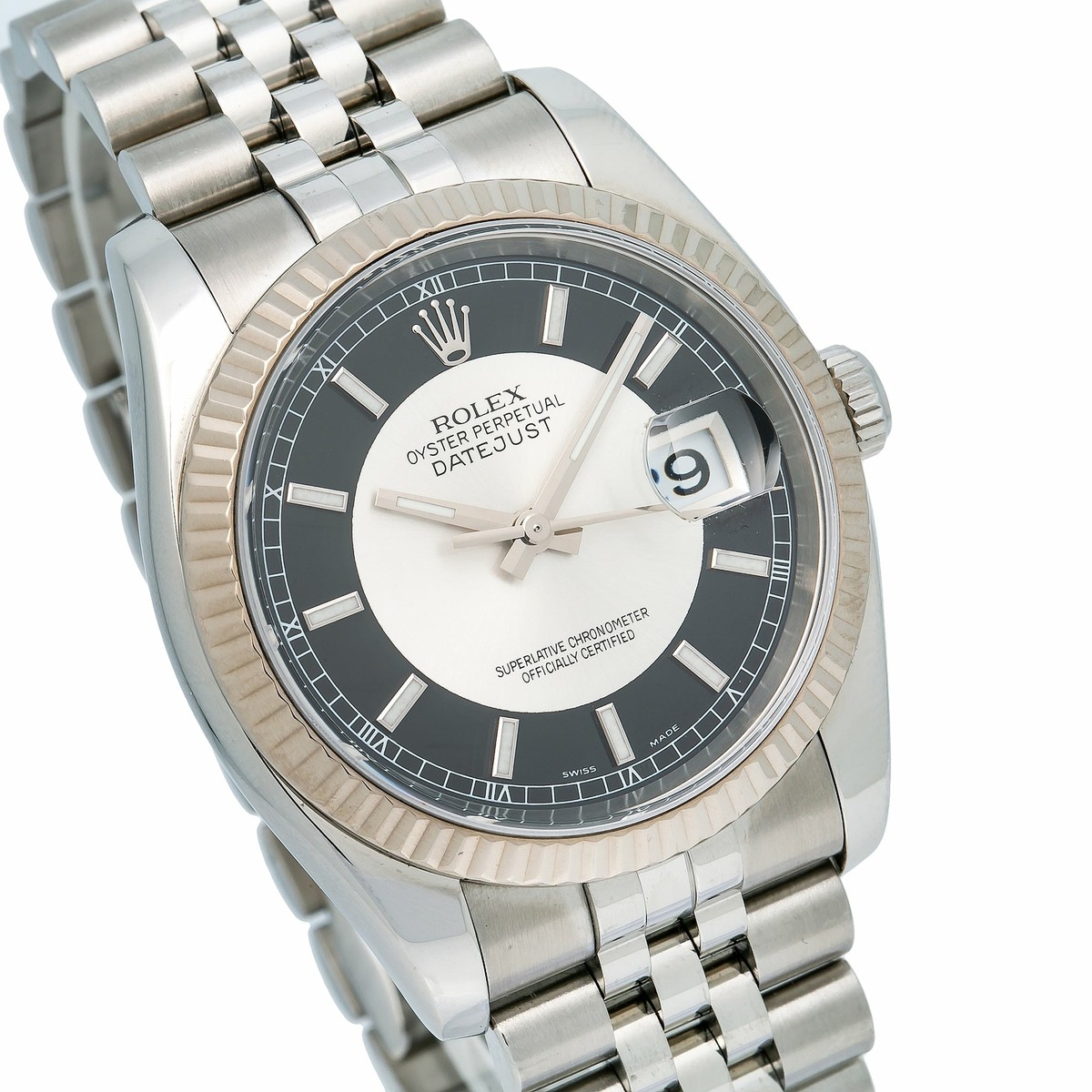 Rolex Datejust 36mm Steel Tuxedo Dial Fluted Bezel Jubilee
