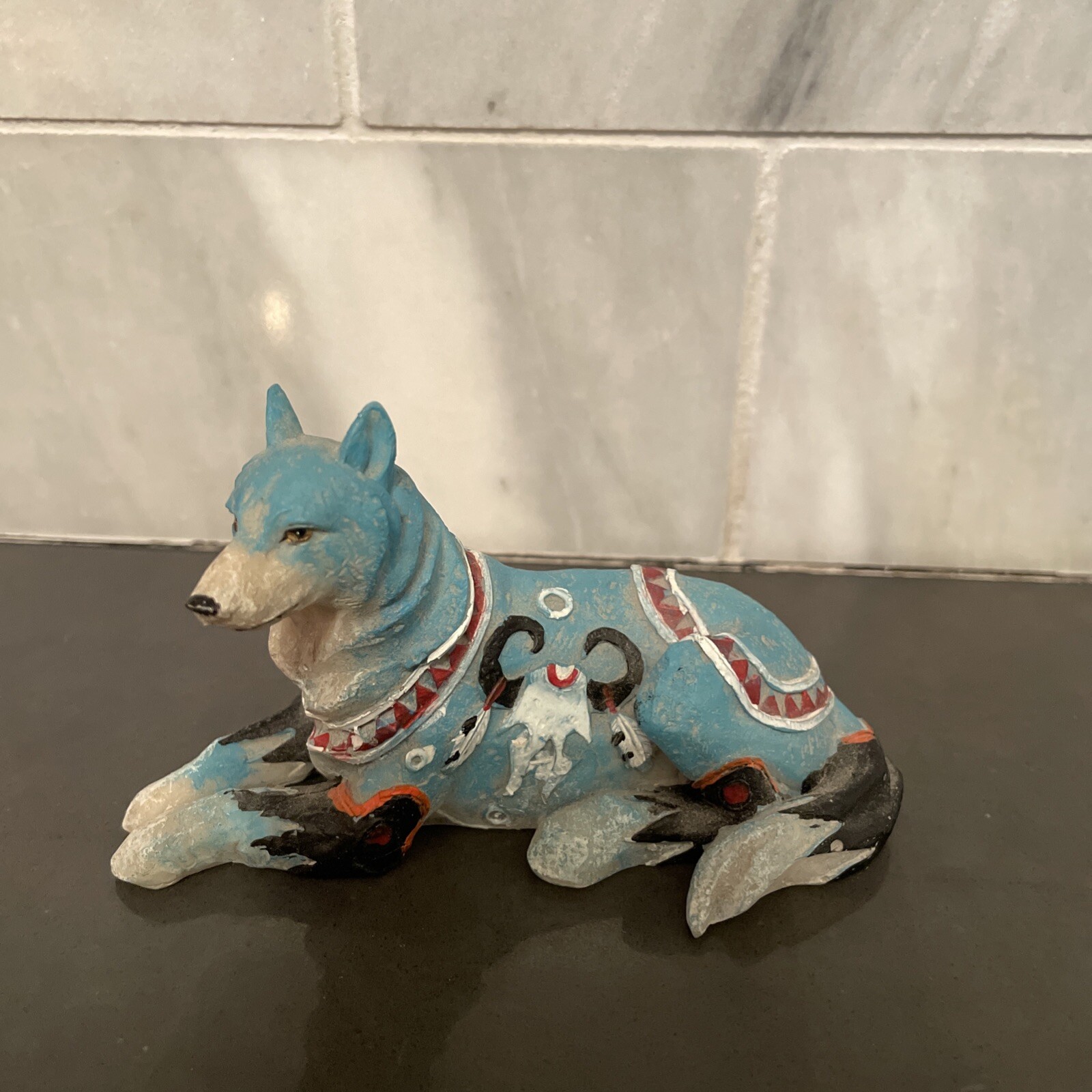 Westland wolf-  2007 The Call of The Wolf Tribal Art Laying Wolf  Figurine